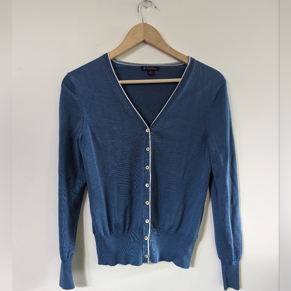 Brooks Brothers Silk Cotton Mother of Pearl button Cardigan S Small blue
